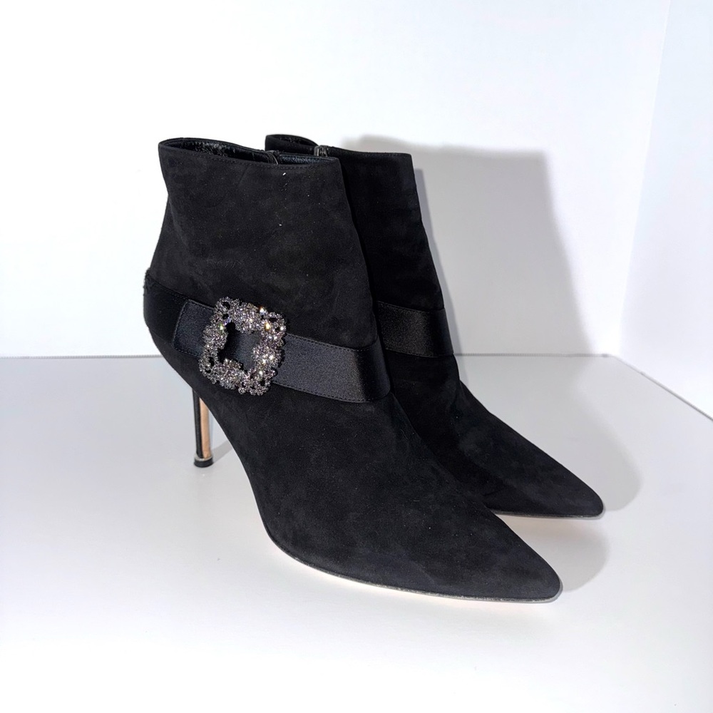 Manolo Blahnik Plinianu Crystal Embellished Ankle Boots